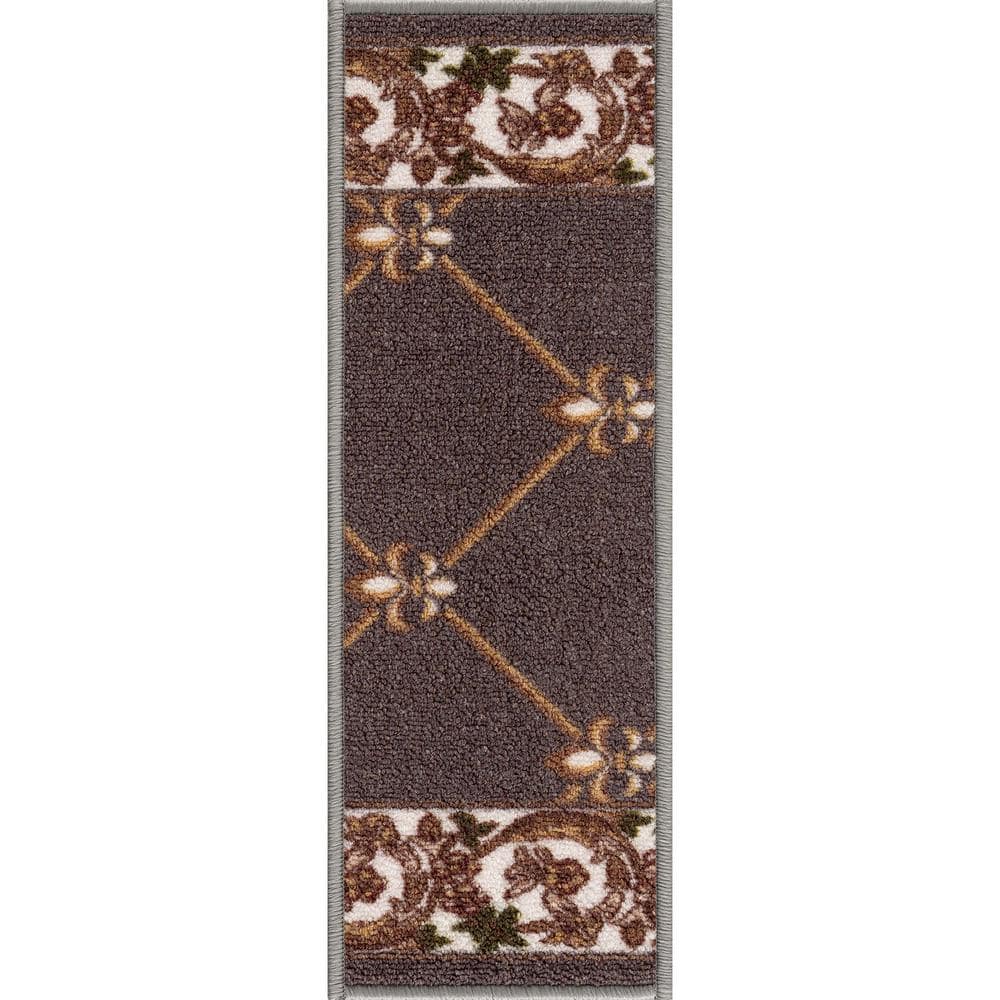 Fleur De Lis Dark Gray 8.5 in. x 26 in. Polyamide Stair Tread Cover (Set of