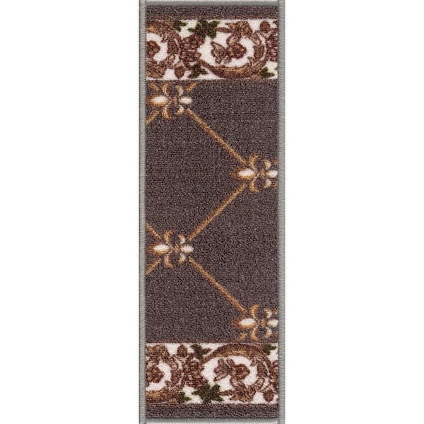 Unbranded Fleur De Lis Dark Gray 8.5 in. x 26 in. Polyamide Stair Tread Cover (Set of 3)