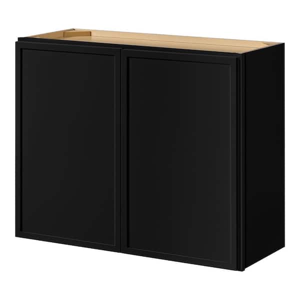 Hampton Bay Leyton 30 in. W x 15 in. D x 24 in. H Ready to Assemble Plywood Slim Shaker Wall Bridge Kitchen Cabinet in Raven Black