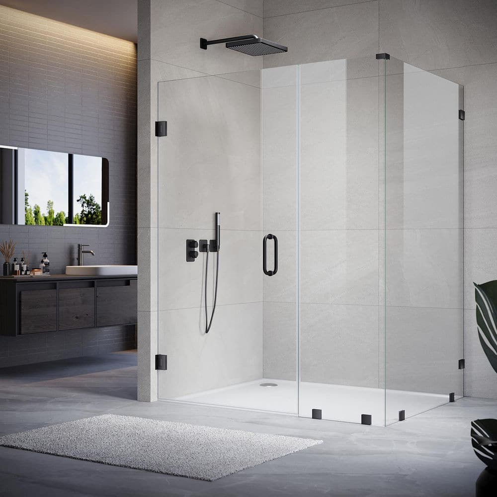 UKH07 66 in. W x 80 in. H x 39 in. D Hinged Frameless Corner Shower Enclosure in Matte Black 3/8 in. Clear Glass price history on PriceWatchPro