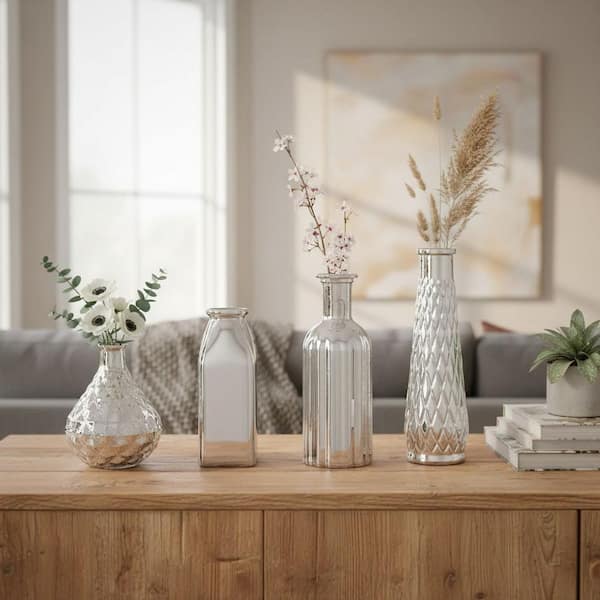 7.6 in. 8-Piece Silver Glass Small Flower Vases Set, Decorative