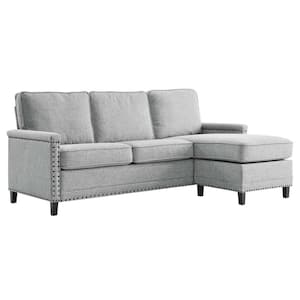 Ashton 80.5 in. Wide Upholstered Fabric Modern Sectional Straight Sofa in Light Gray