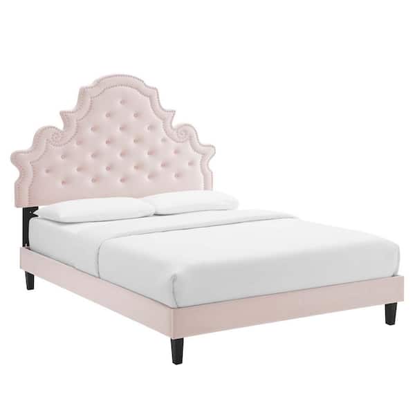 MODWAY Gwyneth Tufted Performance Velvet Queen Platform Bed in Pink