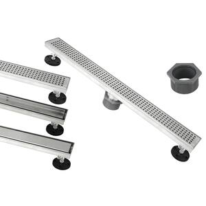Shower Linear Drain 24 in. Brushed 304 Stainless Steel Square Pattern Grate - plus Reversible Tile Insert and Flat Grate