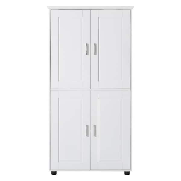 31.29 in. W x 15.64 in. D x 62.28 in. H Freestanding White Linen Cabinet with 4-Doors and Adjustable Shelves