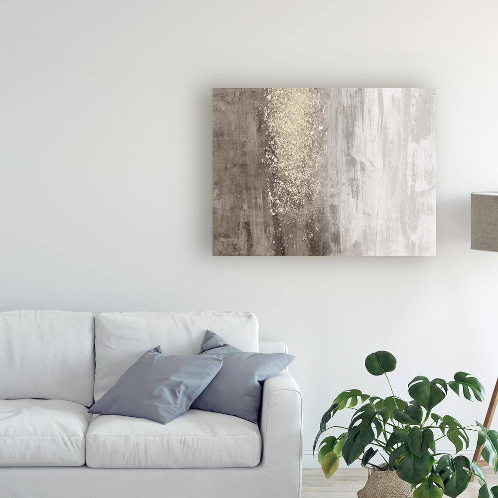 Beige and Gold Abstract Canvas Art with Glitter Accents