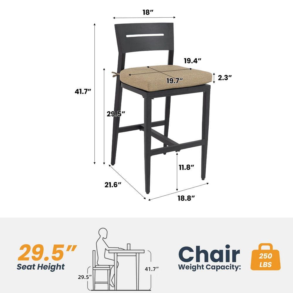 Dimensional diagram of the bar chair including dimensions.
