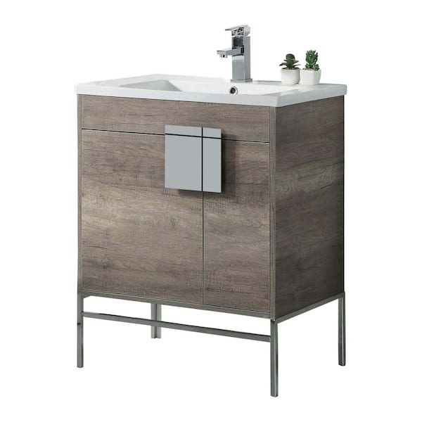 FINE FIXTURES Shawbridge 30 in. W x 18.11 in. D x 33.5 in. H Bath Vanity in Shadow Gray with Ceramic Vanity Top in White