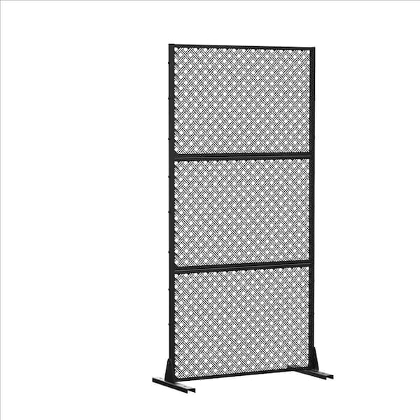 PexFix 72 in. x 35 in. Outdoor Galvanized Metal Woven Pattern Privacy Screen Garden Fence in Black