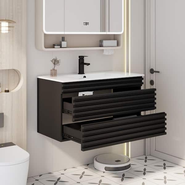 eclife 36 in. W x 18.3 in. D Single Sink Floating Black Bath