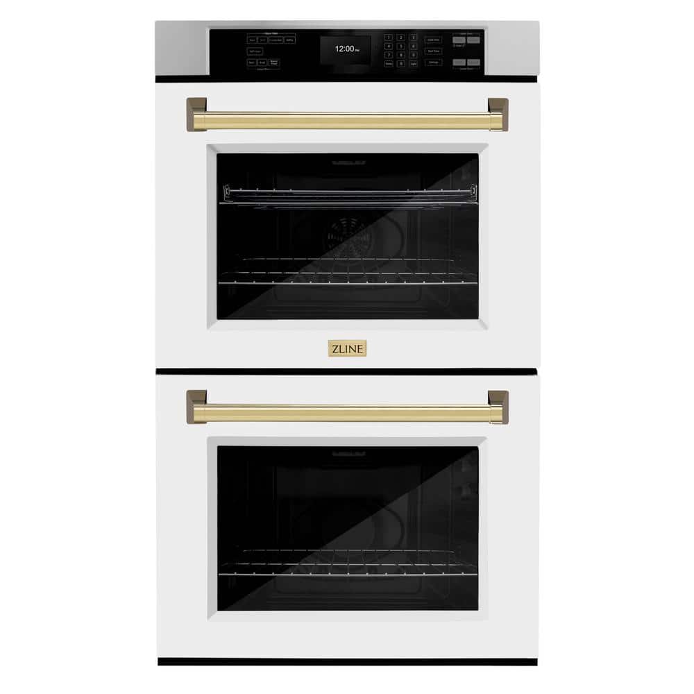 Autograph Edition 30 in. Electric Double Wall Oven with Convection in Stainless Steel, White Matte and Polished Gold