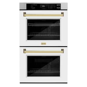 Autograph Edition 30 in. Electric Double Wall Oven with Convection in Stainless Steel, White Matte and Polished Gold