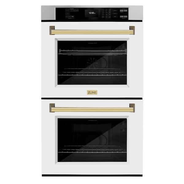 Autograph Edition 30 in. Electric Double Wall Oven with Convection in Stainless Steel, White Matte and Polished Gold