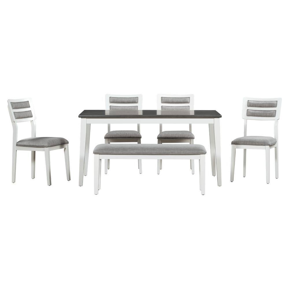 Nestfair 6Piece White/Gray Dining Set with 4Upholstered Chairs and 1