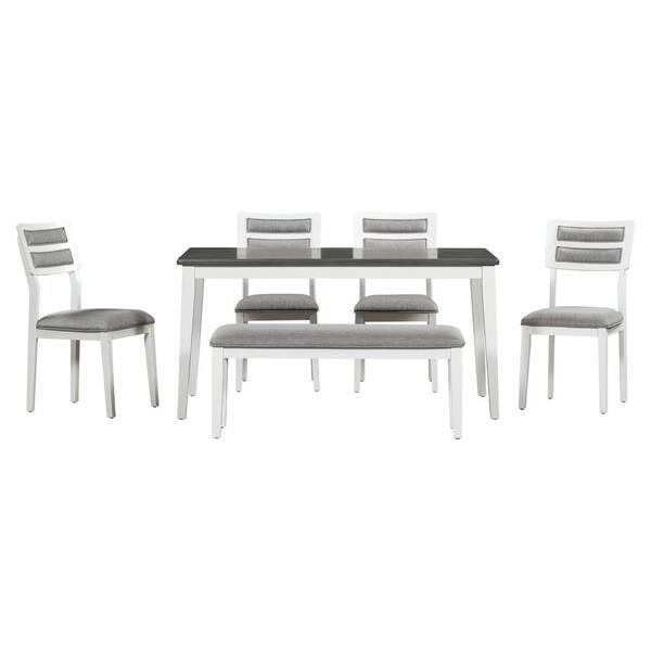 Nestfair 6Piece White/Gray Dining Set with 4Upholstered Chairs and 1