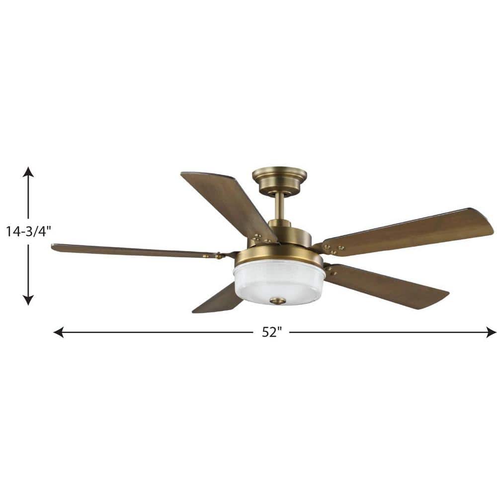 Vintage Brass 52" Ceiling Fan with LED Light and Remote