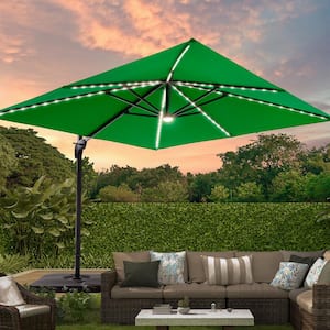 10 ft. x 10 ft. Aluminum Pole Outdoor Square Cantilever Umbrella Solar LED Patio Umbrella in Kelly Green