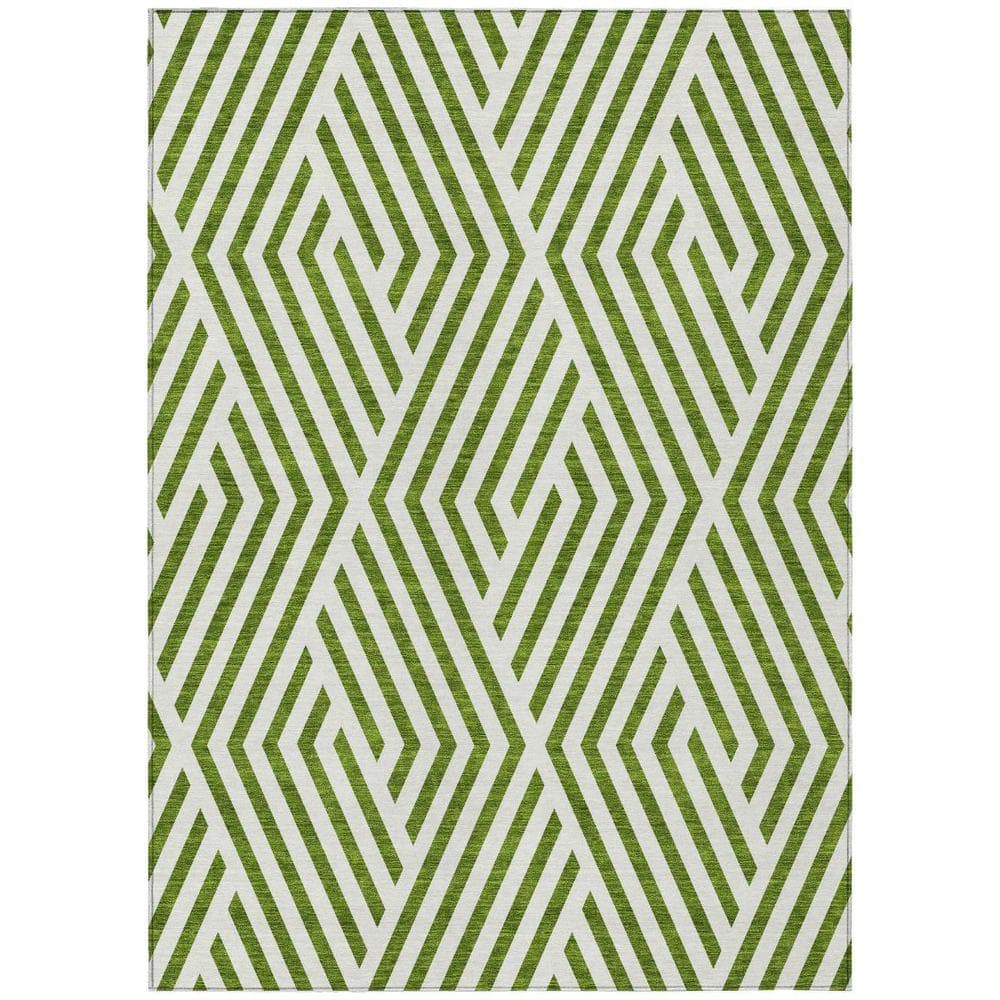 HomeRoots Lime Green and White 3 ft. x 5 ft. Woven Geometric Rectangle ...