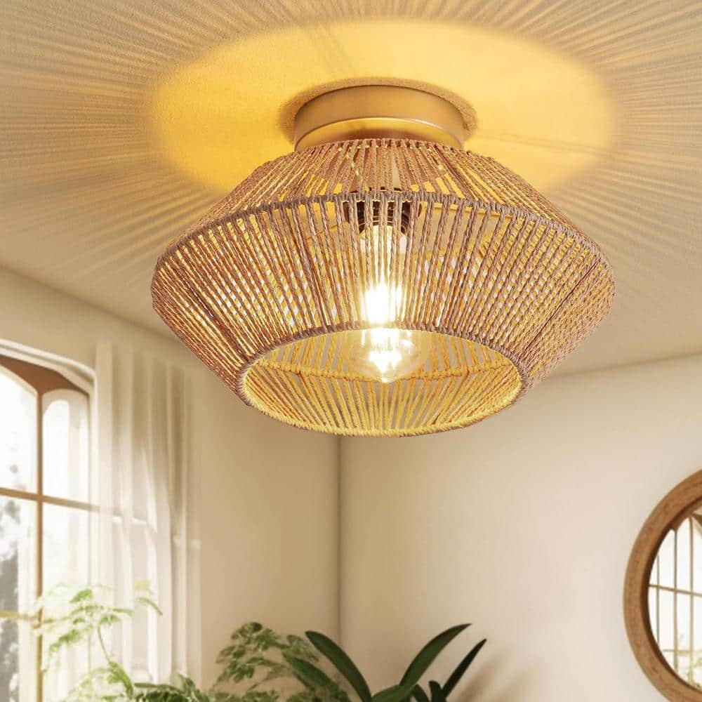 Rattan Boho Flush Mount Ceiling top Light-Dimmable Color Changing -Negotiable price.