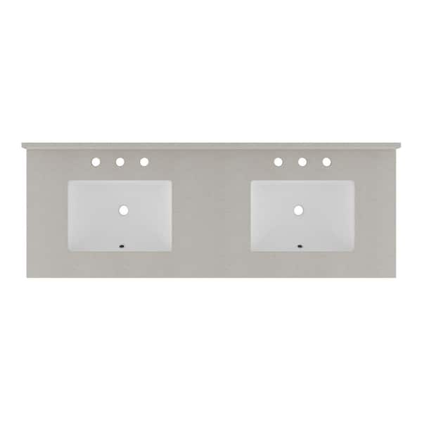 Foremost 61 in. W x 22 in. D Quartz Double Basin Vanity Top in Galaxy Sand with White Basins