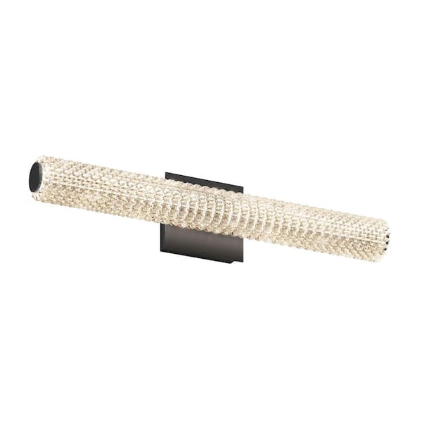 Exalto 27 in. 1-Light Matte Black 3CCT LED Integrated Vanity Wall Light Fixture with Glass Diffuser