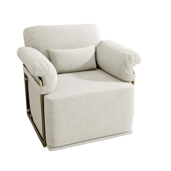 360° Square Swivel Accent Sofa Chair, Fabric Lounge Upholstered Reading Chair with Gold Metal Legs, Cream-Coloured
