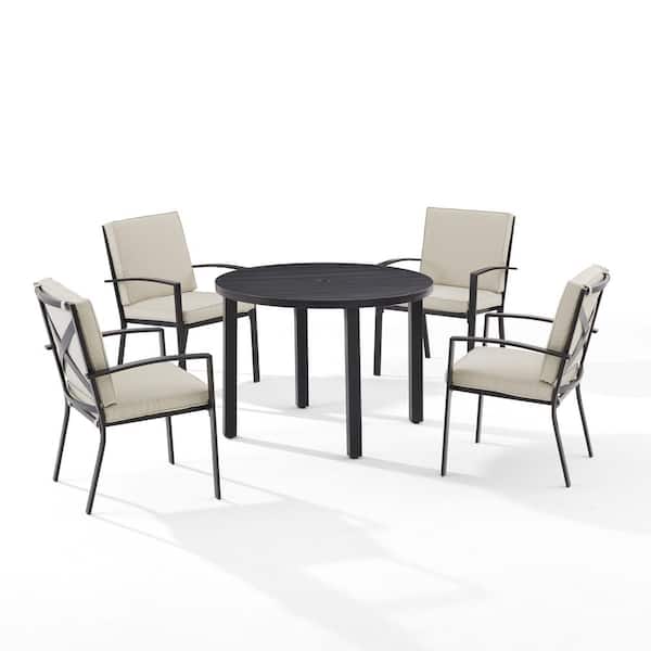 CROSLEY FURNITURE Kaplan Oil Rubbed Bronze 5-Piece Metal Round Outdoor Dining Set with Oatmeal Cushions