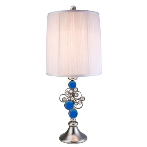 HomeRoots 21 in. Silver Bedside with White Shade