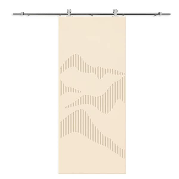 CALHOME 36 in. x 96 in. Beige Painted Composite MDF Paneled Interior Sliding Barn Door with Hardware Kit