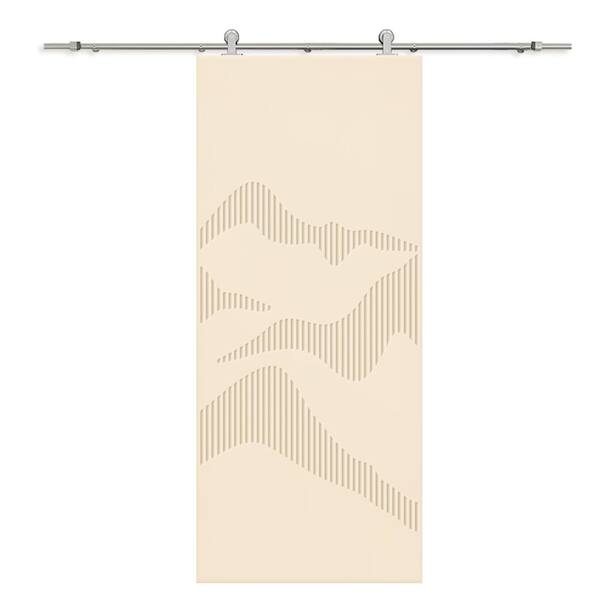 CALHOME 24 in. x 80 in. Beige Painted Composite MDF Paneled Interior Sliding Barn Door with Hardware Kit