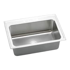Lustertone Drop-in Stainless Steel 33 in. 3-Hole Single Bowl Kitchen Sink with 12 in. Bowls