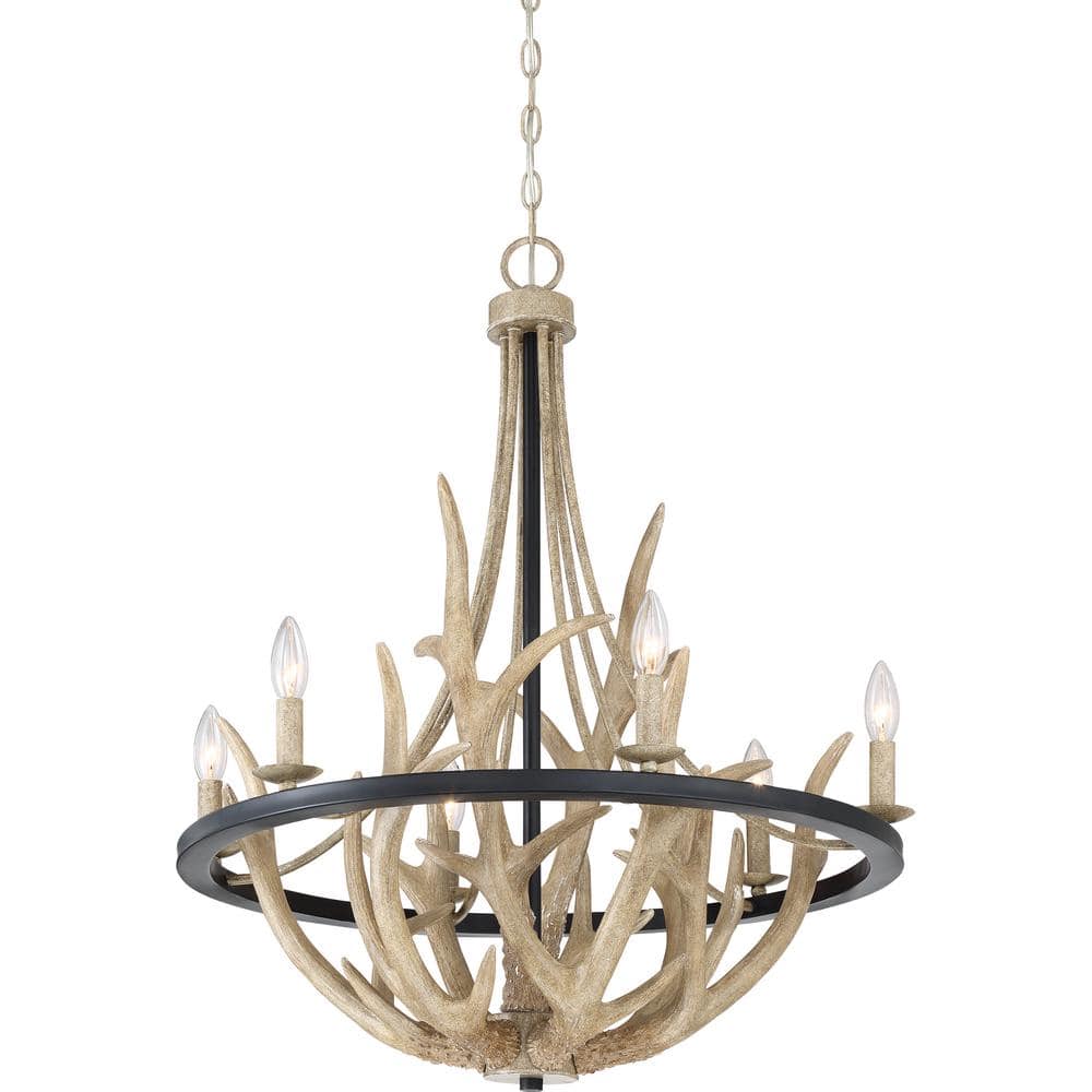 Rustic Antler-Inspired Black Steel 6-Light Chandelier