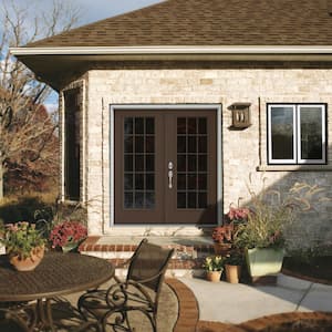 72 in. x 80 in. Dark Chocolate Painted Steel Right-Hand Inswing 15 Lite Glass Stationary/Active Patio Door