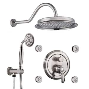 Single-Handle 4-Spray Patterns Bathroom Rain Shower Faucet with Body Jet Handshower in Brushed Nickel (Valve Included)