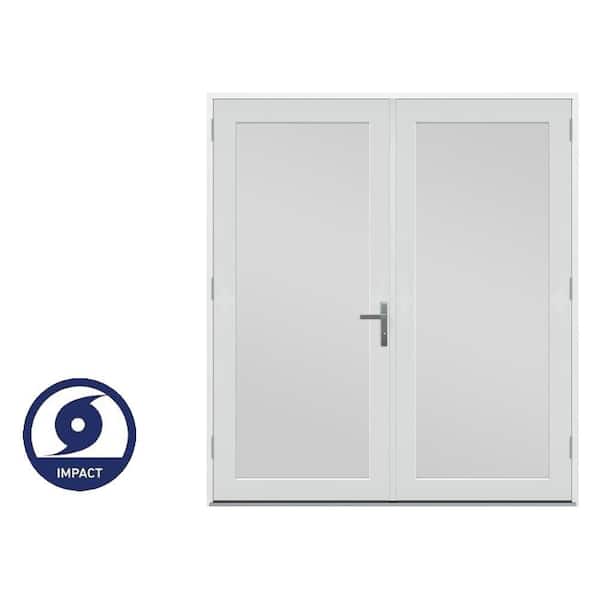 72 in. x 80 in. F4500 Right-Hand/Outswing Primed Fiberglass French Patio Door w/ Low-E Impact Glass and Nickel Handle