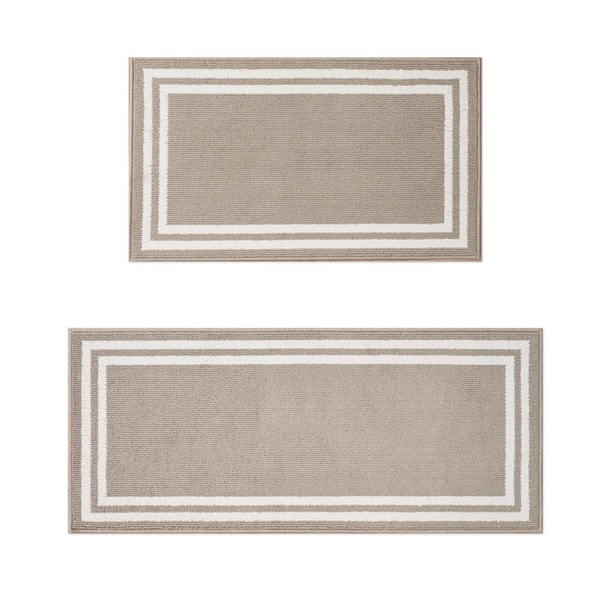 Debbie Double Border 2-Tone Linen/Ivory 2 ft. x 5 ft. Border Polypropylene 2-Piece Rug Set