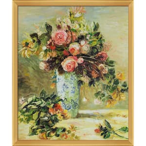 Roses and Jasmine in a Vase by Pierre-Auguste Renoir Piccino Luminoso Framed Oil Painting Art Print 22.5 in. x 26.5 in.