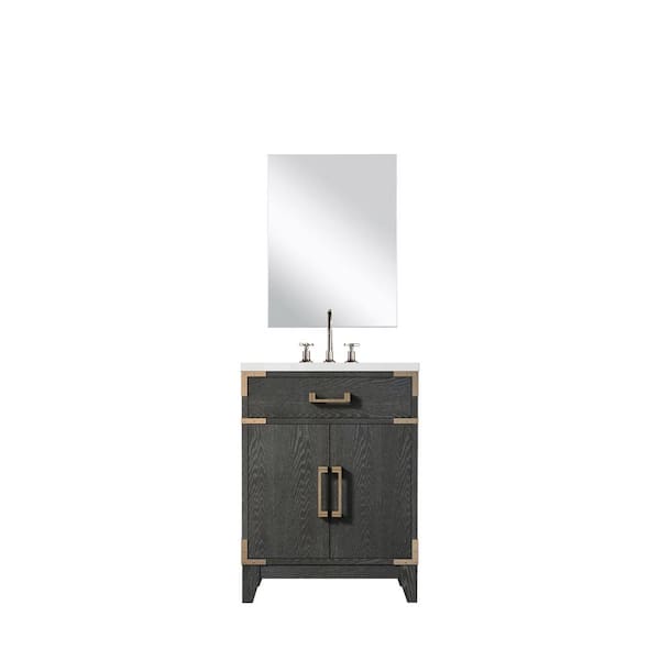Fossa 24 in. W x 18 in. D Black Oak Single Bath Vanity with Acrylic Top, 18 in. Mirror and Faucet Set