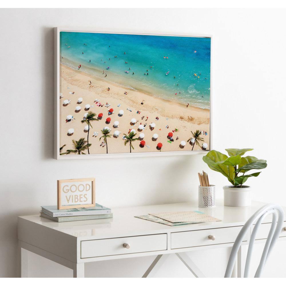 Sylvie Tropical Beach Framed Canvas Print in White Frame