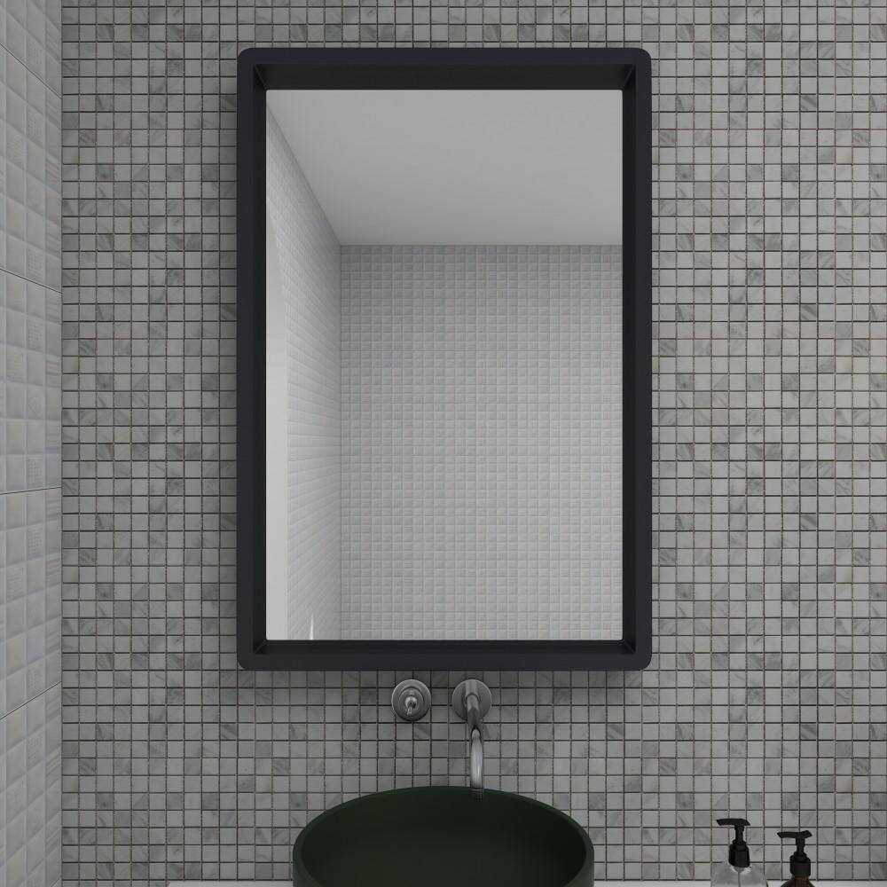 Elegant Matte Black Solid Wood Rectangular Wall Mirror 24" x 36"