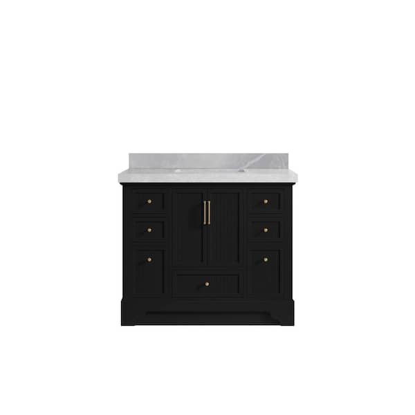 Willow Collections Alys 42 in. W x 22 in. D x 36 in. H Single Sink Bath Vanity in Black with 2 in. Pearl Gray Quartz Top