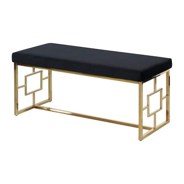 Best Master Furniture Lucy 18.5 in. H x 18.5 in. W x 39.5 in. D Black Velvet Accent Bench, Gold