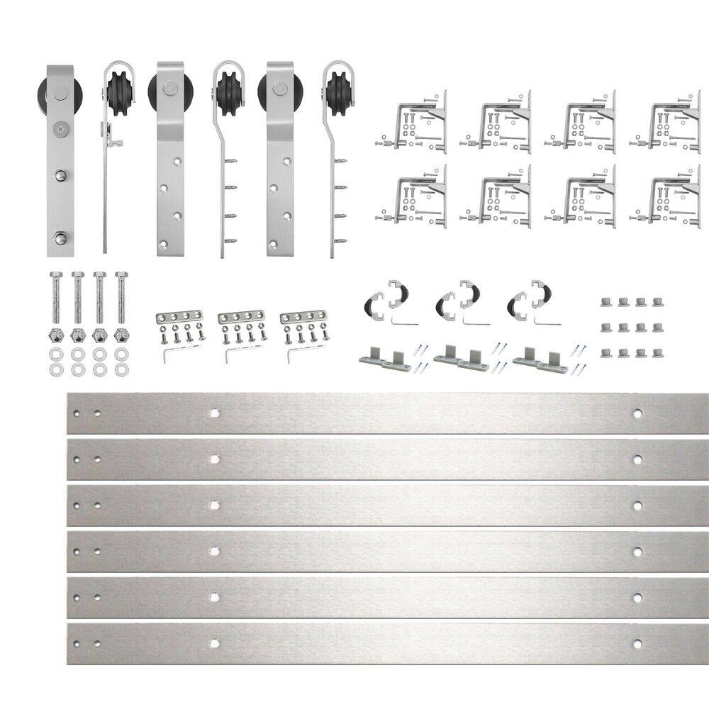 10 ft./120 in. Brushed Nickel Inverted Bent Triple Track Bypass Sliding Barn Door Track and Hardware Kit for Triple Door price history on PriceWatchPro