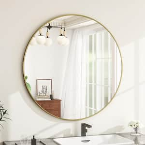 35 in. W x 35 in. H Large Round Metal Framed Wall Bathroom Vanity Mirror Gold