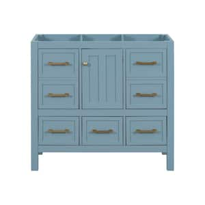 35.5 in. W x 17.8 in. D x 33 in. H Bath Vanity Cabinet without Top in Blue with 7-Drawers and Door Cabinet