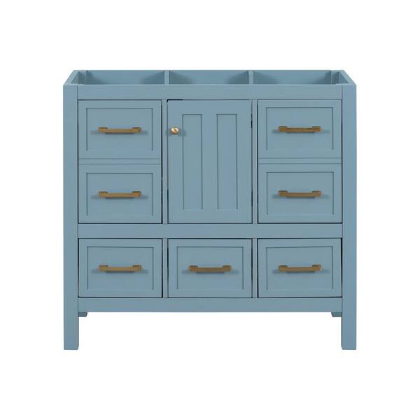 EPOWP 35.5 in. W x 17.8 in. D x 33 in. H Bath Vanity Cabinet without Top in Blue with 7-Drawers and Door Cabinet