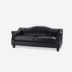 Miguel Traditional Black Genuine Leather 78.75 in. W Sofa with Flared Arms and Solid Tapered Wood Legs