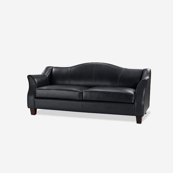 JAYDEN CREATION Miguel Traditional Black Genuine Leather 78.75 in. W Sofa with Flared Arms and Solid Tapered Wood Legs