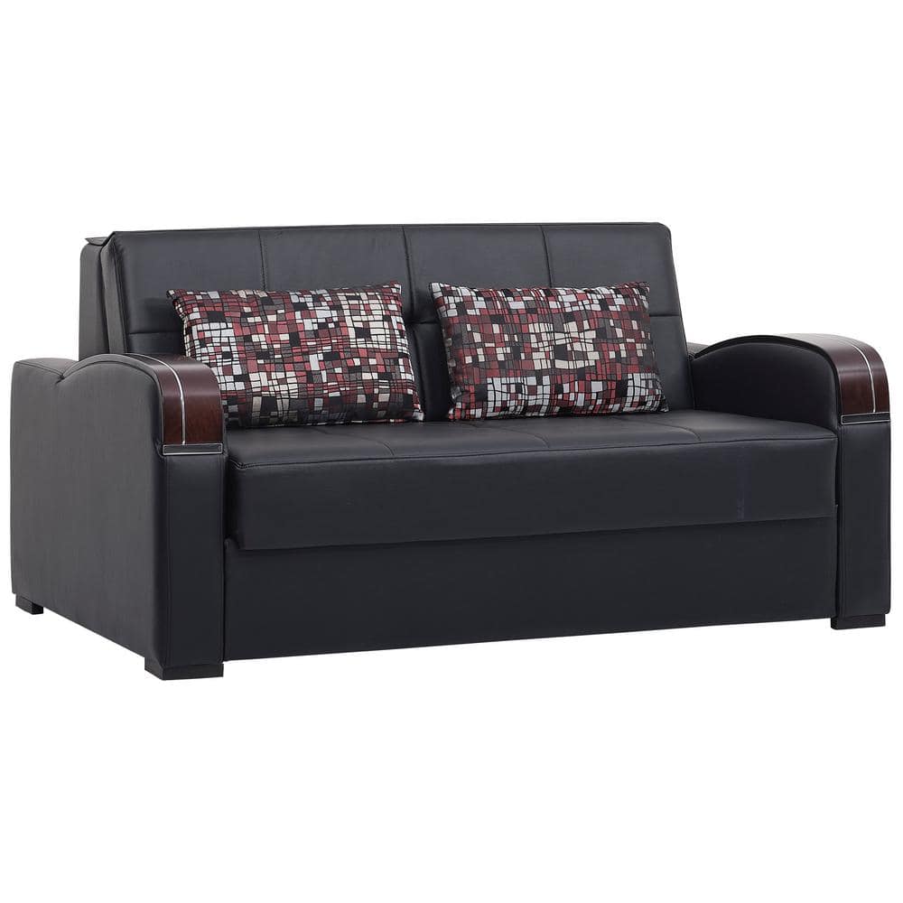 Ottomanson Daydream Collection Convertible 67 In Black Faux Leather 2   Black Ottomanson Loveseats Day Blk Pu Ls 64 1000 