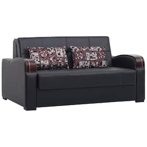 Daydream Collection Convertible 67 in. Black Faux Leather 2-Seater Loveseat with Storage
